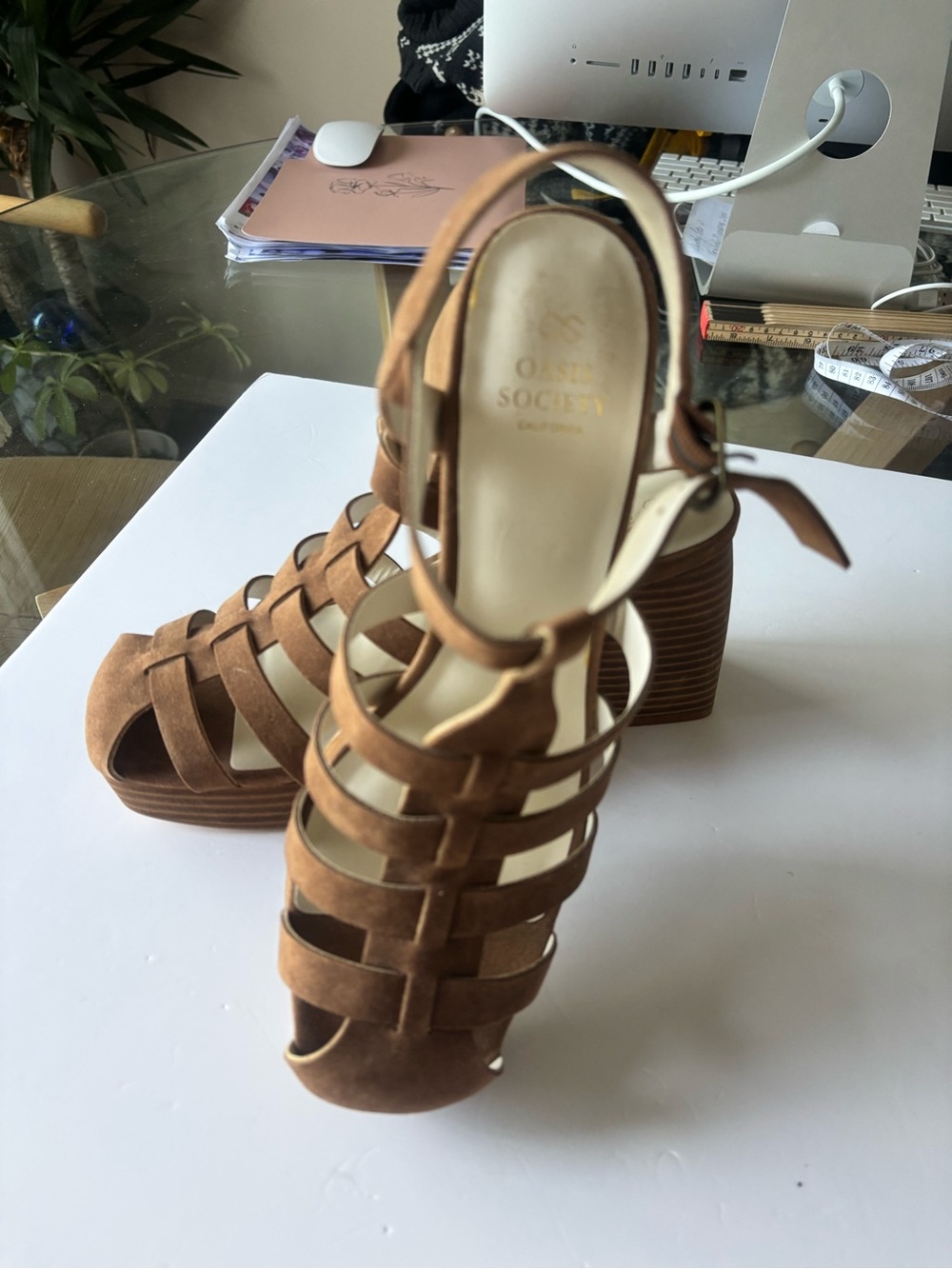 Y2K Chunky Women’s Brown Suede Strappy Platform Sandals - Picture 8 of 8